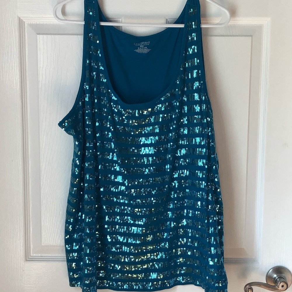 Lane Bryant 3x Sequined Teal Blue Tank Top